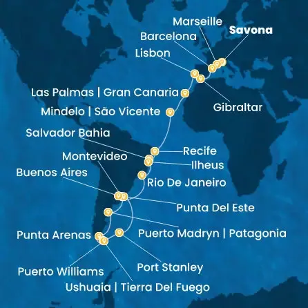 Route 36 Nächte Italien, Frankreich, Spanien, Gibraltar (Großbritannien), Portugal, Kanaren (Spanien), Kapverdische Inseln, Brasilien
