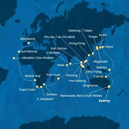 Route 71 Nächte Australien, Japan, Südkorea, Taiwan, China, Vietnam, Singapur, Malaysia, Sri Lanka, Malediven, Mauritius, Südafrikas, Namibia