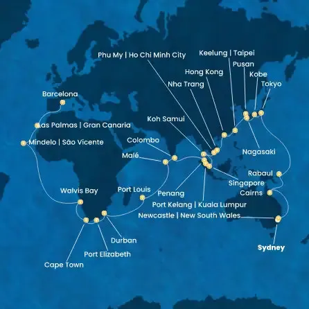 Route 71 Nächte Australien, Japan, Südkorea, Taiwan, China, Vietnam, Singapur, Malaysia, Sri Lanka, Malediven, Mauritius, Südafrikas, Namibia