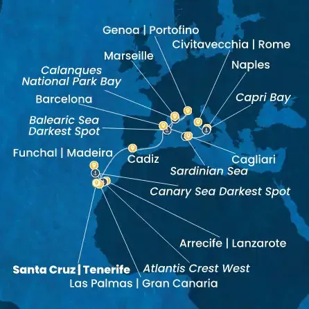 Route 17 Nächte Kanaren (Spanien), Madeira, Spanien, Frankreich, Italien