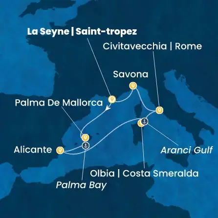 Route 7 Nächte - Frankreich,  Balearen (Spanien),  Spanien,  Italien