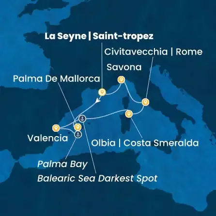 Route 7 Nächte - Frankreich,  Balearen (Spanien),  Spanien,  Italien
