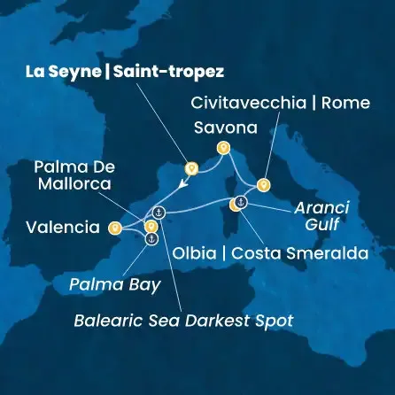Route 7 Nächte - Frankreich,  Balearen (Spanien),  Spanien,  Italien