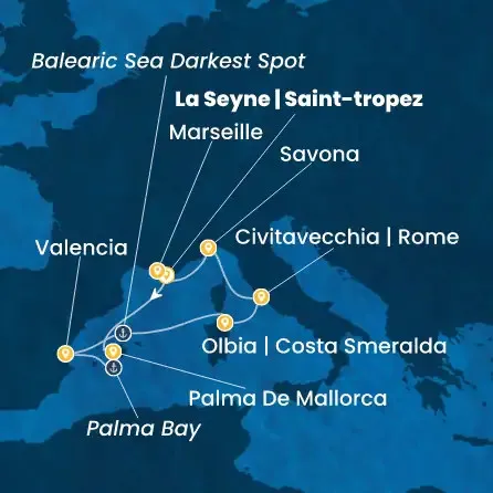 Route 7 Nächte - Frankreich,  Balearen (Spanien),  Spanien,  Italien
