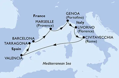 Route 7 Nächte Mittelmeer ab Barcelona bis Tarragona
