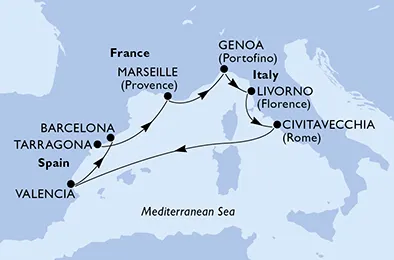 Route 7 Nächte Mittelmeer ab Tarragona bis Barcelona