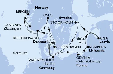 Route 14 Nächte Nordeuropa ab Warnemünde bis Kopenhagen