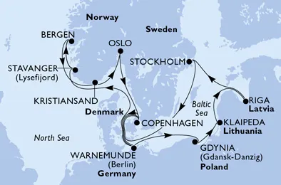 Route 14 Nächte Nordeuropa ab Warnemünde bis Kopenhagen