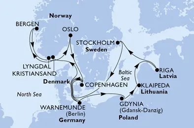 Route 14 Nächte Nordeuropa ab Kopenhagen bis Auf See