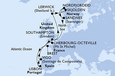 Route 14 Nächte Nordeuropa ab/bis Southampton