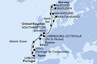 Route 14 Nächte Nordeuropa ab/bis Southampton
