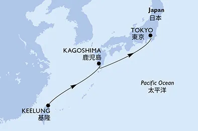 Route 4 Nächte Asien ab Keelung bis Tokyo