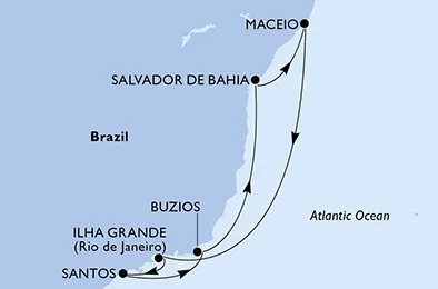 Route 8 Nächte Südamerika ab/bis Santos