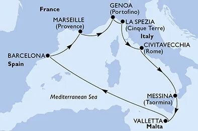 Route 8 Nächte Mittelmeer ab/bis Barcelona