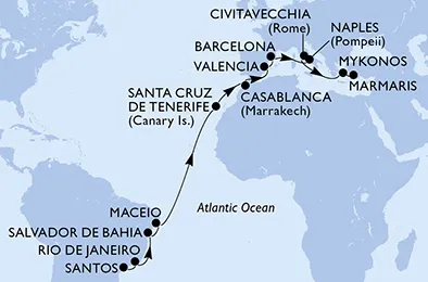 Route 22 Nächte Positionierungsfahrten ab Santos bis Hafen Marmaris