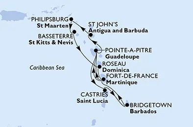 Route 11 Nächte Positionierungsfahrten ab/bis Bridgetown