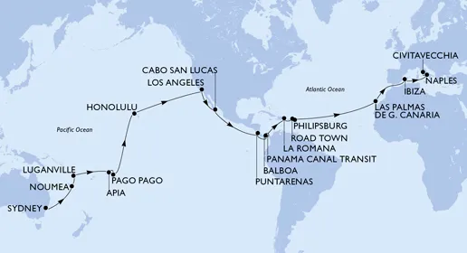 Route 50 Nächte Weltreise ab Sydney bis Civitavecchia (Rom)