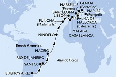 Route 27 Nächte Positionierungsfahrten ab Buenos Aires bis Neapel