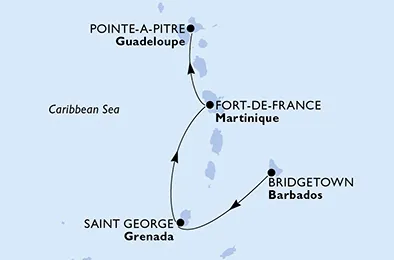 Route 4 Nächte Positionierungsfahrten ab Bridgetown bis Pointe A Pitre