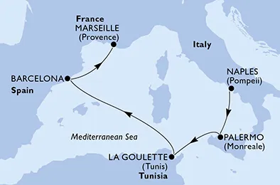 Route 5 Nächte Mittelmeer ab Neapel bis Marseille