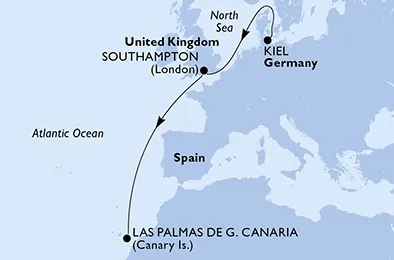 Route 7 Nächte Kanaren ab Kiel bis Las Palmas/Gran Canaria