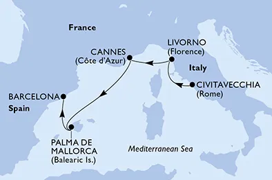 Route 5 Nächte Mittelmeer ab Civitavecchia (Rom) bis Barcelona