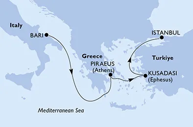 Route 4 Nächte Mittelmeer ab Bari bis Istanbul