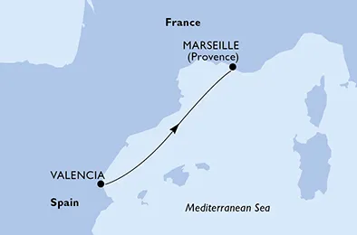 Route 1 Nacht Mittelmeer ab Valencia bis Marseille