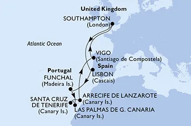 Route 12 Nächte Nordeuropa ab/bis Southampton