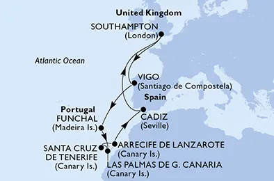Route 12 Nächte Nordeuropa ab/bis Southampton