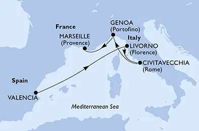 Route 5 Nächte Mittelmeer ab Valencia bis Marseille