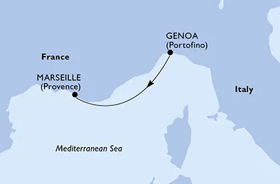 Route 1 Nacht Mittelmeer ab Genua bis Marseille