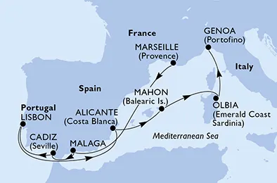 Route 9 Nächte Mittelmeer ab Marseille bis Genua