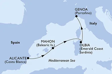 Route 3 Nächte Mittelmeer ab Alicante bis Genua