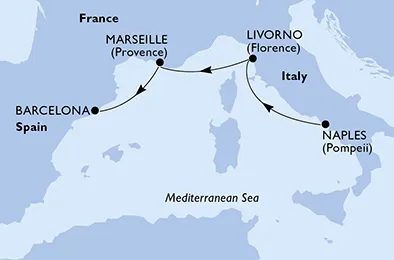 Route 3 Nächte Mittelmeer ab Neapel bis Barcelona