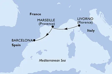 Route 2 Nächte Mittelmeer ab Florenz/Livorno bis Barcelona