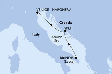 Route 2 Nächte Mittelmeer ab Brindisi bis Venedig