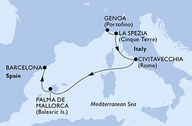 Route 5 Nächte Mittelmeer ab Genua bis Barcelona