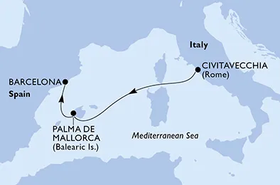 Route 3 Nächte Mittelmeer ab Civitavecchia (Rom) bis Barcelona