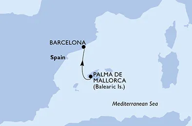 Route 1 Nacht Mittelmeer ab Palma de Mallorca bis Barcelona