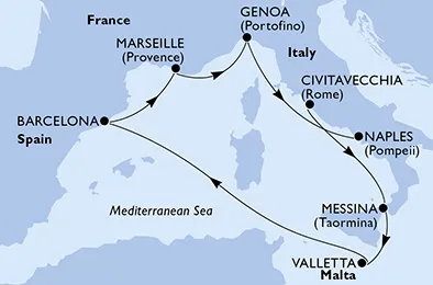 Route 7 Nächte Mittelmeer ab Civitavecchia (Rom) bis Neapel