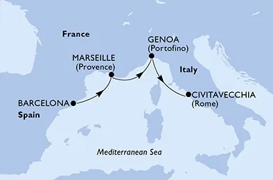 Route 3 Nächte Mittelmeer ab Barcelona bis Civitavecchia (Rom)