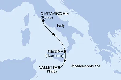Route 2 Nächte Mittelmeer ab Civitavecchia (Rom) bis Valletta