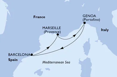 Route 4 Nächte Mittelmeer ab/bis Genua