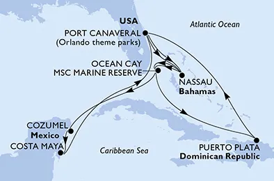 Route 14 Nächte Karibik ab Port Canaveral bis Puerto Plata