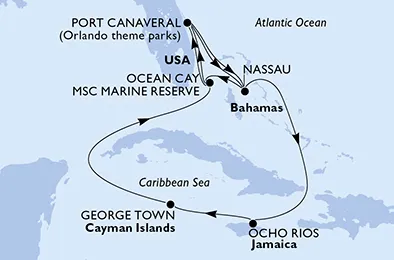 Route 11 Nächte Karibik ab Port Canaveral bis Ocean Cay - MSC Marine Reserve