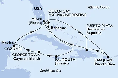 Route 14 Nächte Karibik ab Miami bis Cozumel