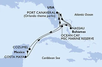 Route 10 Nächte Karibik ab Port Canaveral bis Ocean Cay - MSC Marine Reserve