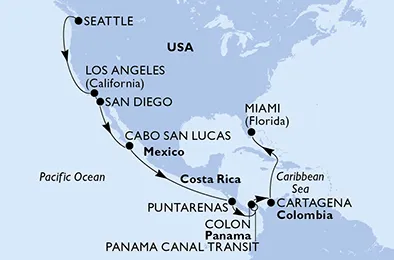 Route 19 Nächte Panamakanal ab Seattle bis Miami