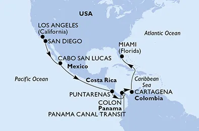 Route 15 Nächte Positionierungsfahrten ab Long Beach bis Miami